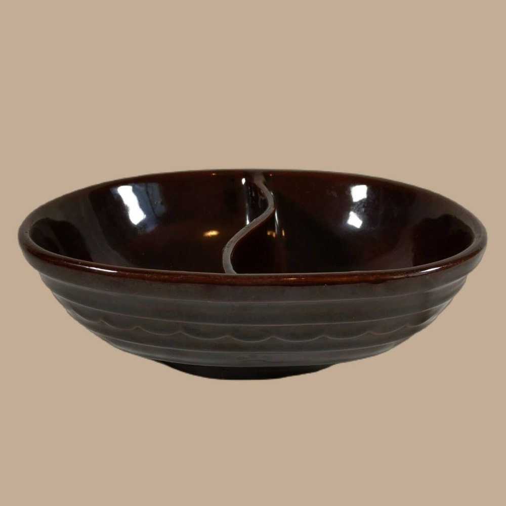 Vintage Marcrest Stoneware Daisy Dot Brown Divided Serving Dish Bowl Ovenproof
